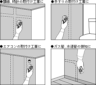 ●額縁、時計の取付け工事に●手すりの取付け工事に●エアコンの取付け工事に●ガス管、水道管の検知に